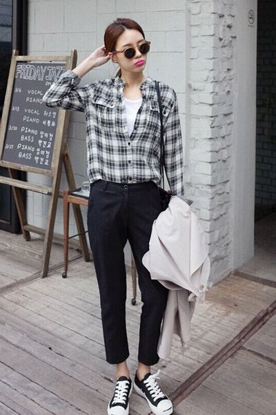 长款格子衬衫搭配 穿出清新韩国范儿 zaoxingkong.com